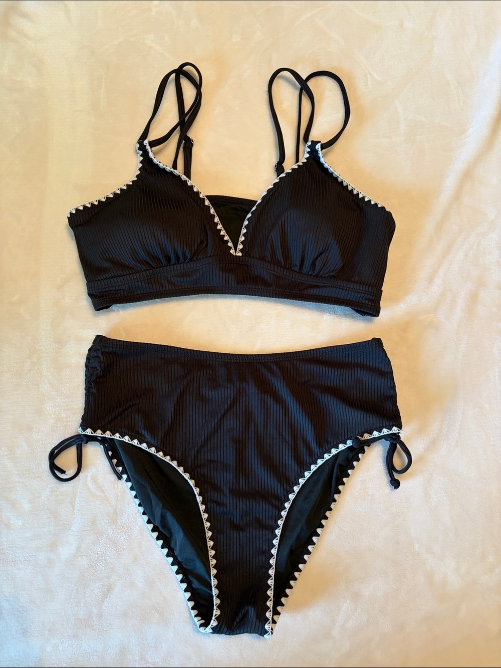 Women’s Black High-Waist Bikini Set with Contrast Trim